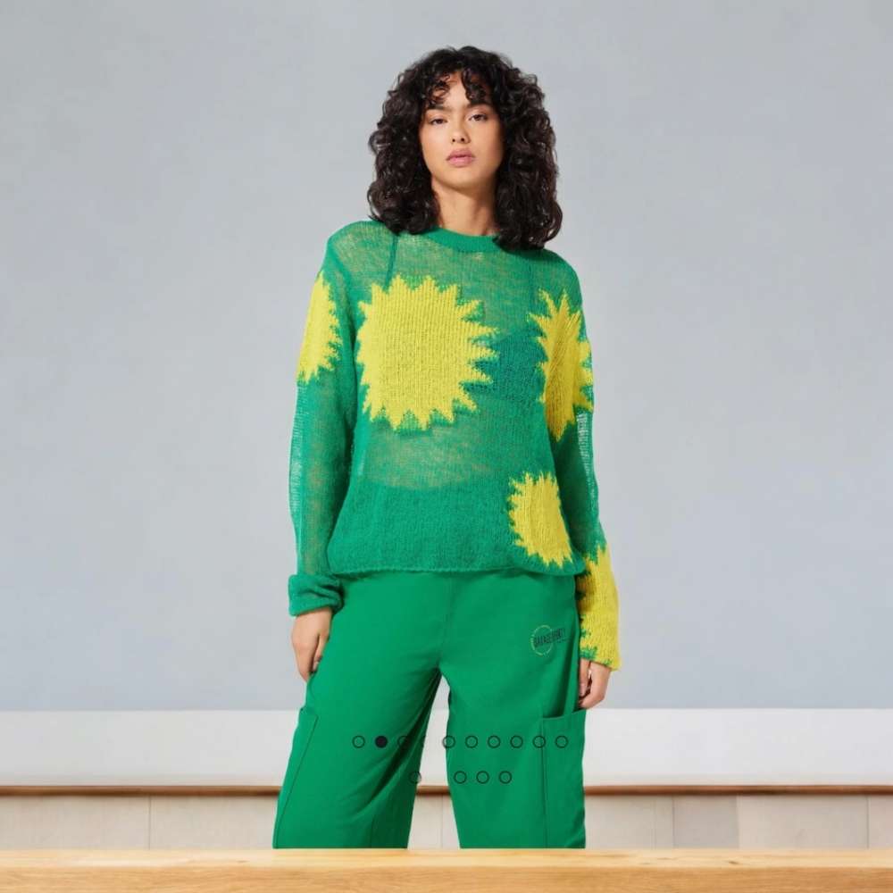 SAVAGE X FENTY KNITTIN PRETTY LOOSE KNIT SWEATER SIZE SMALL GREEN LIGHT